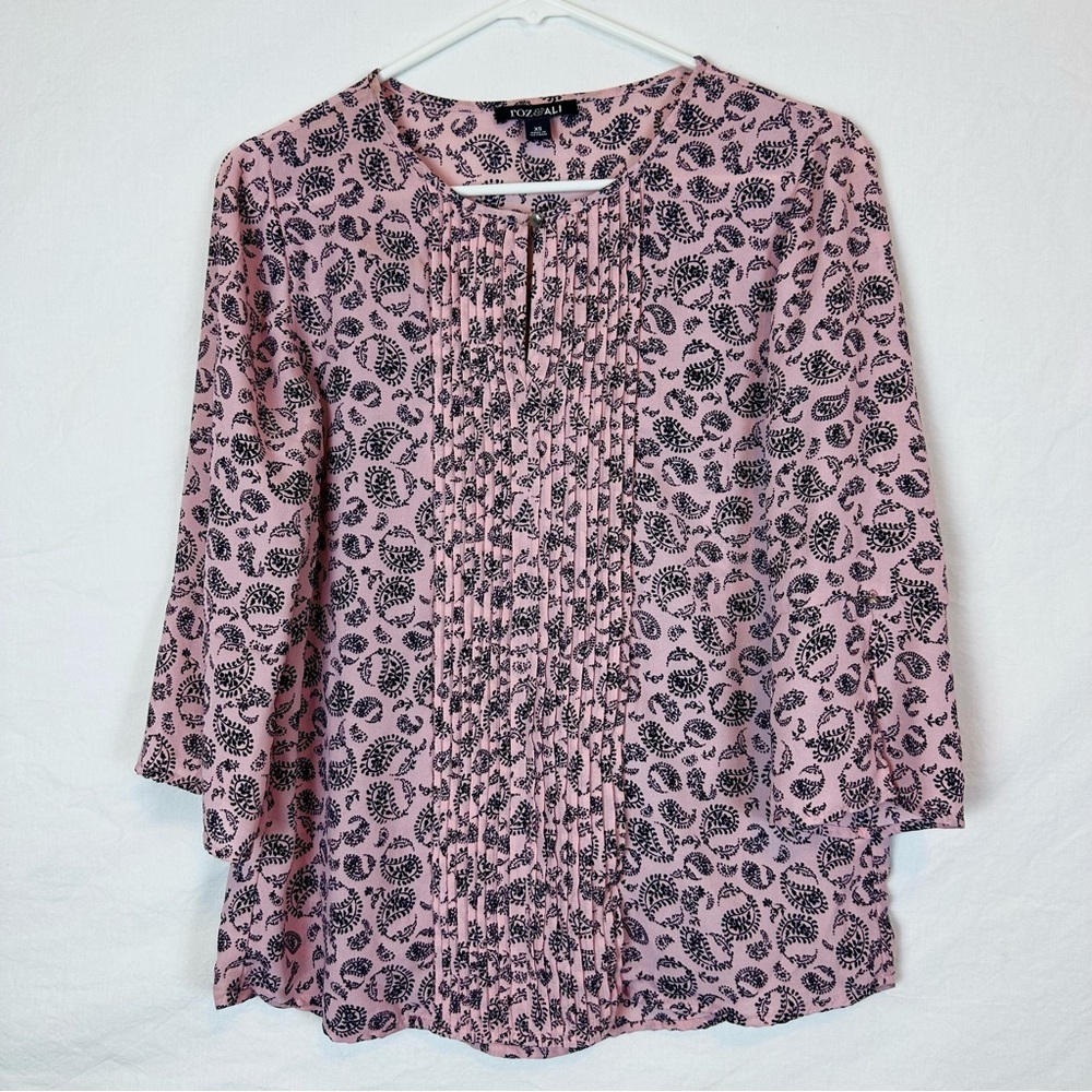 Roz and Ali Pink Patterned Blouse with Mid Length Sleeves